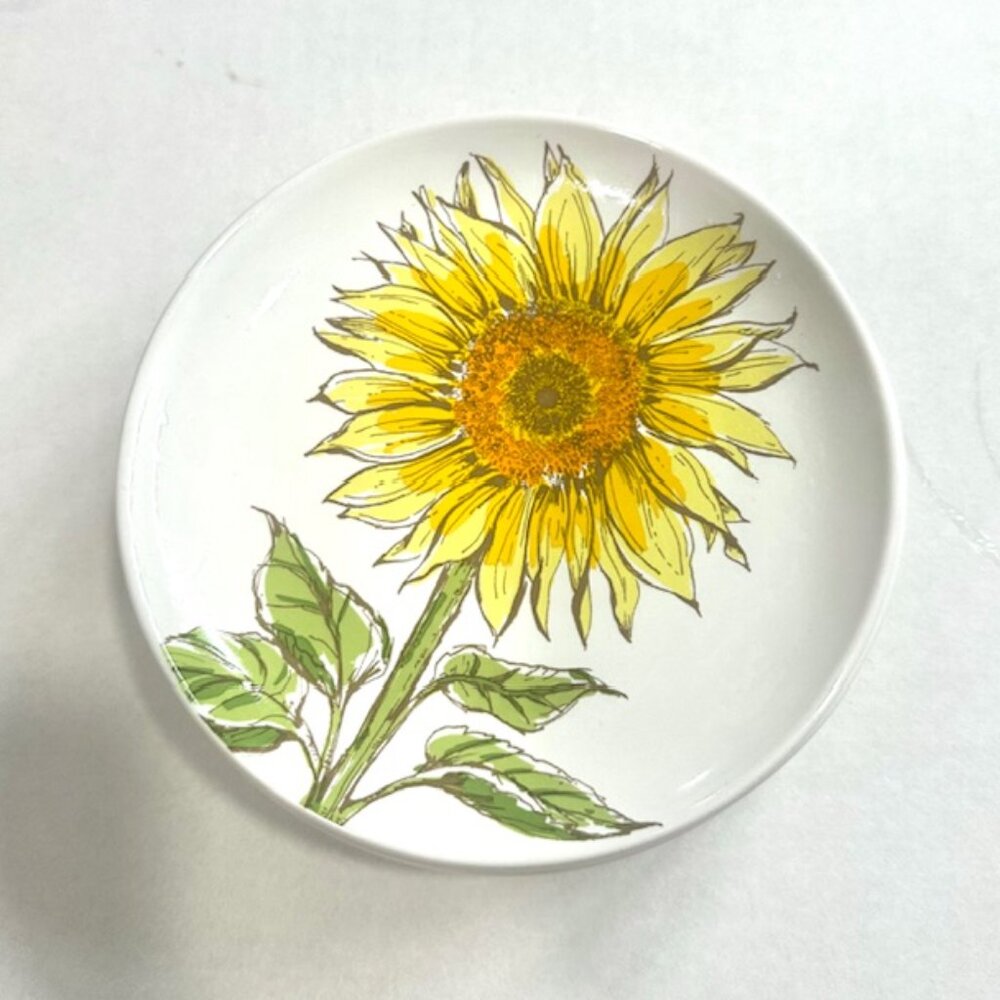 Signature Hoursewares Stoneware Plate Set of 6 W/ Metal Caddy Sunflower Design - Picture 11 of 14